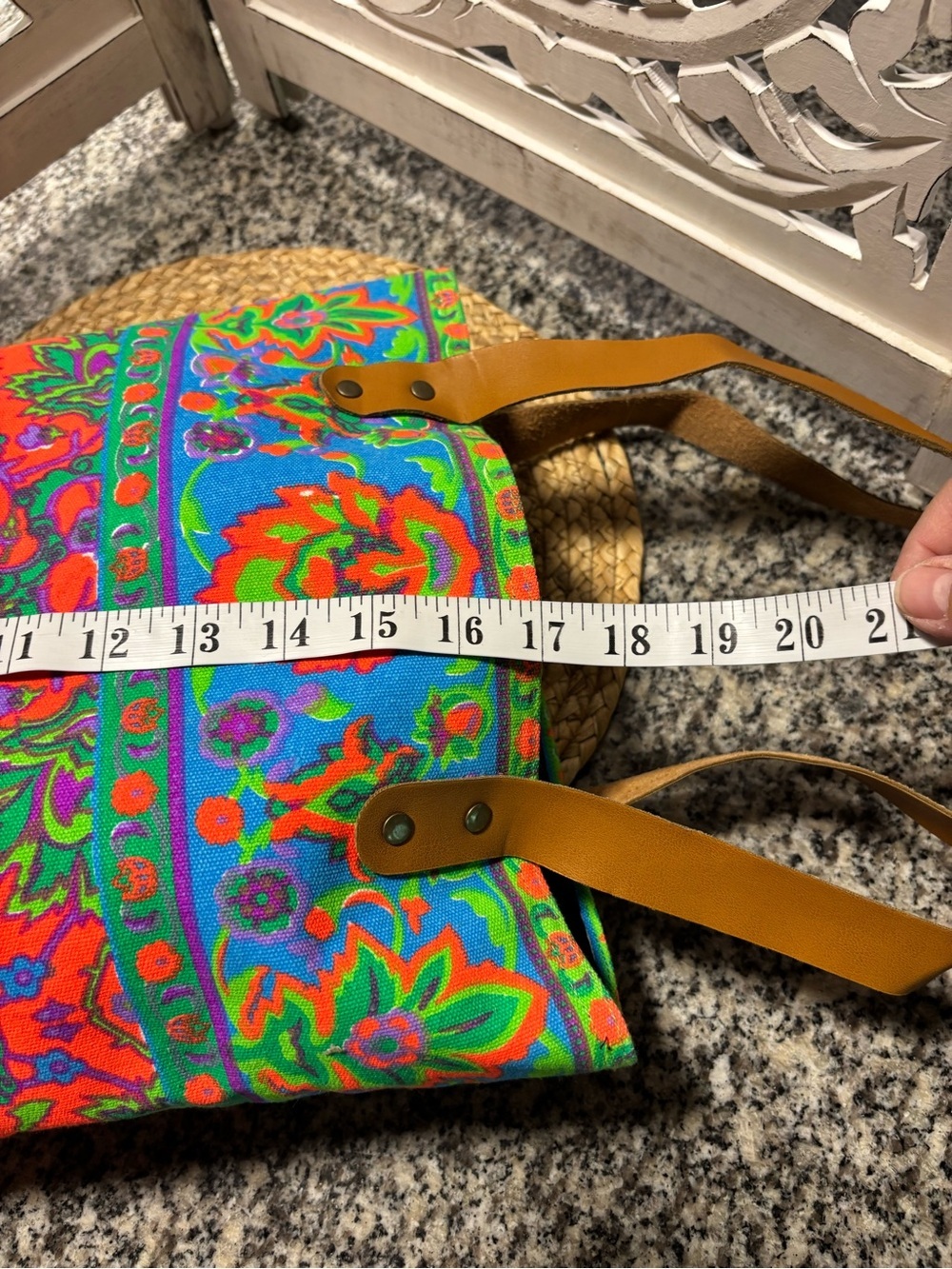 Colorful Floral Canvas Tote Bag with Leather Handles - Picture 6 of 11
